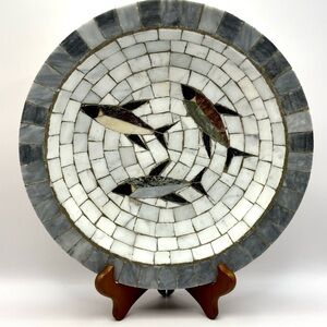 Heide Mosaic Denmark 9.5” Stone Tile Art Plate – Mid Century Modern Fish Design